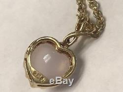 Gorgeous 18KT Yellow Gold 750 Rose Quartz Heart Pendant Chain Necklace 35.5 Long