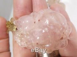 Gorgeous Chinese Carved Rose Quartz Necklace With 14k Gold & Sterling Silver