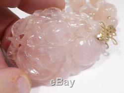 Gorgeous Chinese Carved Rose Quartz Necklace With 14k Gold & Sterling Silver