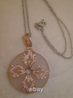 Gorgeous Designer 18k rose gold huge 1.8ct VS diamond pink quartz pendant 13.3g