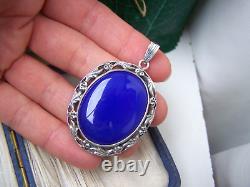 Gorgeous Vintage 925 Solid Sterling Silver Huge Blue Chalcedony Pendant No Chain