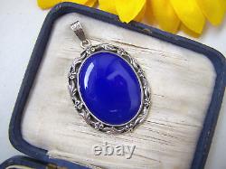 Gorgeous Vintage 925 Solid Sterling Silver Huge Blue Chalcedony Pendant No Chain
