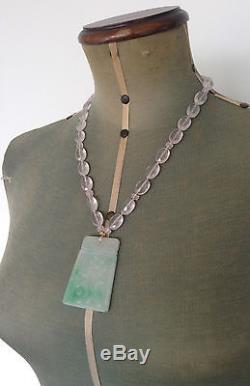Grade A Green & White Jadeite Pendant Rose Quartz Necklace
