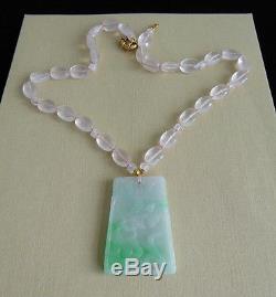 Grade A Green & White Jadeite Pendant Rose Quartz Necklace