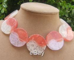 Groovy Big Pink Cherry Coral Quartz Rose Pale Lilac Funky Necklace Huge Pendants