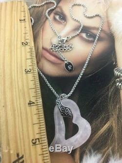 Guess 925 Sterling Silver Real Rose Quartz Gem Pendant Chain Necklace 16