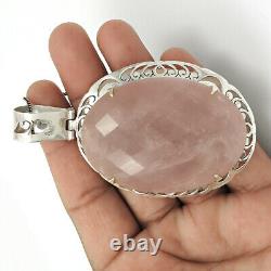 HANDMADE 925 Fine Silver Jewelry Natural ROSE QUARTZ Gemstone Pendant E86