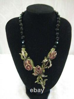 HEIDI DAUS Climbing Rose (Jet-Bl.) Beaded Roses & Vines Necklace(Orig. $249.95)