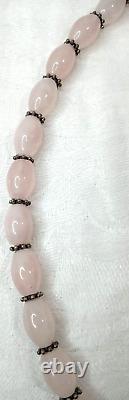 Hand Crafted Rose Quartz Sterling Silver Beaded Necklace Pendant 22 Earring Set