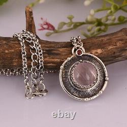 Handmade Antique Vintage Oxidized 925 Silver Pendent Jewelry With Rose Quartz