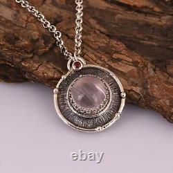 Handmade Antique Vintage Oxidized 925 Silver Pendent Jewelry With Rose Quartz