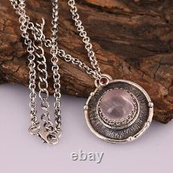 Handmade Antique Vintage Oxidized 925 Silver Pendent Jewelry With Rose Quartz