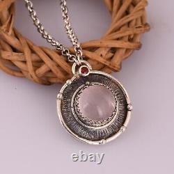 Handmade Antique Vintage Oxidized 925 Silver Pendent Jewelry With Rose Quartz