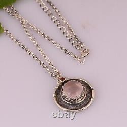 Handmade Antique Vintage Oxidized 925 Silver Pendent Jewelry With Rose Quartz