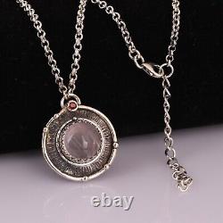 Handmade Antique Vintage Oxidized 925 Silver Pendent Jewelry With Rose Quartz