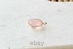 Handmade Genuine Rose quartz pendant, 14K Solid Gold jewelry, Pink Crystal