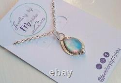 Handmade Sterling Silver Rose Cut Aurora Opal & Crystal Doublet Necklace in Box