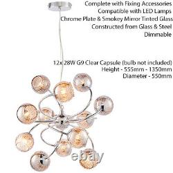 Hanging Ceiling Pendant Light CHROME & GLASS 12 Light Lamp Bulb Holder Fitting