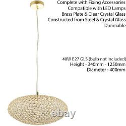 Hanging Ceiling Pendant Light CRYSTAL GLASS BRASSLamp Shade Bulb Holder & Rose