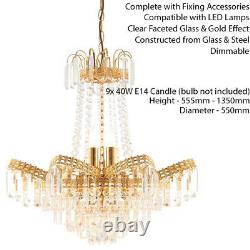 Hanging Ceiling Pendant Light GOLD & GLASS9 Light Chandelier Lamp Bulb Fitting