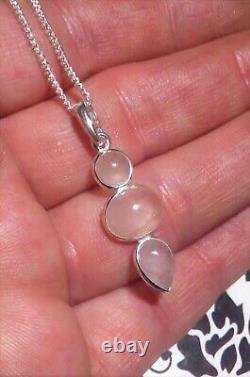 Healing Crystal Pink Rose Quartz 925 Sterling Silver Pendant Anniversary Gift