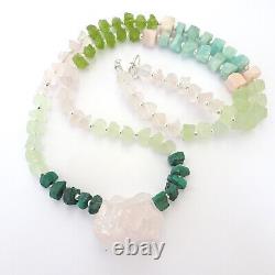Heart Chakra Raw Crystal Necklace, Natural Gemstone Jewelry, Beaded Necklace