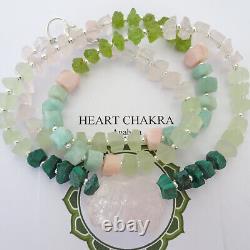 Heart Chakra Raw Crystal Necklace, Natural Gemstone Jewelry, Beaded Necklace
