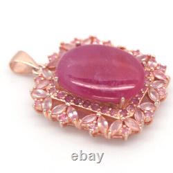 Heated Gemstone Pink Ruby, Rose Quartz & Sapphire Pendant 925 Sterling Silver