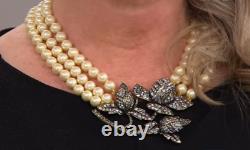 Heidi Daus Bloom in Love 3-Strand Pearl Necklace and Crystal Rose Pendant NWT