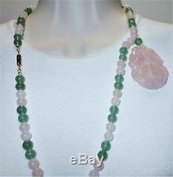 Hobe Rare Couturier Collection Rose Quartz & Aventurine Pendant Bead Necklace