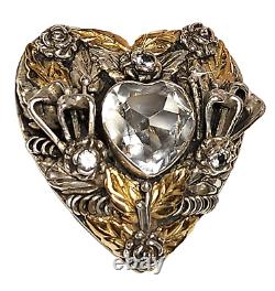 Hobe Sterling Silver Heart Brooch Pendant Highly Detailed Crystal Center 1.5