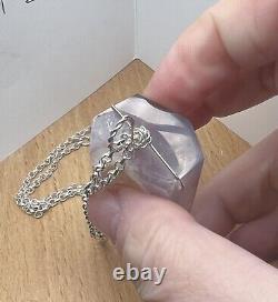 Huge, Handmade, Pink Qaurtz Druzy Crystal Pendant, With Sterling Silver Chain