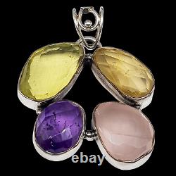 Huge Sterling Silver Mixed Gemstone Statement Pendant 27.21g