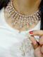 Indian American Diamond Choker Necklace Earrings Stone Rose White Gold Tone Lady