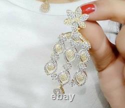 Indian American Diamond Choker Necklace Earrings Stone Rose White Gold Tone Lady