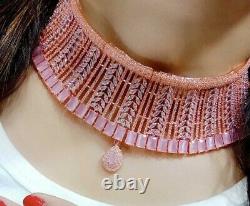Indian American Diamond Necklace Tikka Earrings Stone Pink Rose Gold Plated US