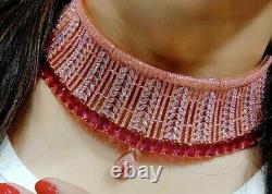 Indian American Diamond Necklace Tikka Earrings Stone Red Rose Gold Plated US