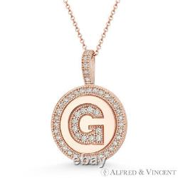 Initial Letter G & Halo CZ Crystal Pave 14k Rose Gold 19x13mm Necklace Pendant