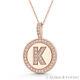Initial Letter K & Halo CZ Crystal Pave 14k Rose Gold 19x13mm Necklace Pendant