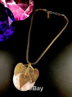 Jan Michaels Sf Brass Mesh Necklace Rose Quartz Morning Glory 3 Leaf Pendant