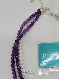 Jay King Necklace Amethyst & Rose Quartz 3 Strand Beaded Pendant 925 DTR