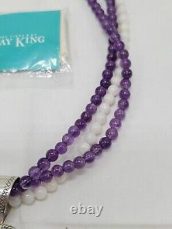 Jay King Necklace Amethyst & Rose Quartz 3 Strand Beaded Pendant 925 DTR