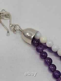 Jay King Necklace Amethyst & Rose Quartz 3 Strand Beaded Pendant 925 DTR