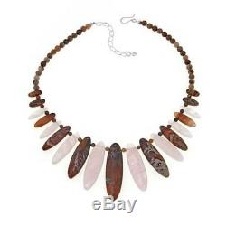 Jay King Oval Petrified Wood and Rose Quartz Sterling Silver Necklace 560941