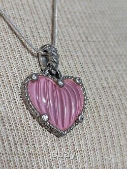 Judith Ripka 925 Sterling Silver Rose Quartz Heart & CZ Enhancer Pendant