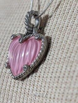 Judith Ripka 925 Sterling Silver Rose Quartz Heart & CZ Enhancer Pendant