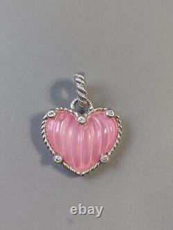 Judith Ripka 925 Sterling Silver Rose Quartz Heart & CZ Enhancer Pendant