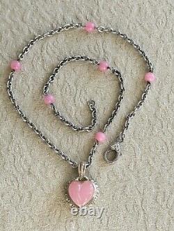 Judith Ripka 925SS Real Rose Quartz Heart Pendant and Chain Necklace