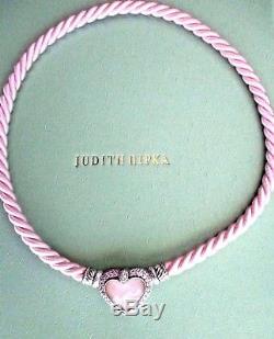 Judith Ripka Cord Magnetic Ss Necklace Rose Quartz Doublet Cz Heart Lg Box/pouch