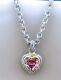 Judith Ripka Pink Quartz Pendant Link Chain Necklace in Sterling 925 &18K Sz16.5